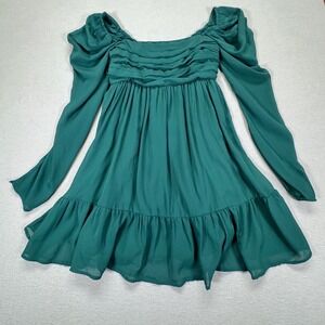 Abercrombie & Fitch Emerald Green Puff Sleeve Smocked Babydoll Mini Dress S